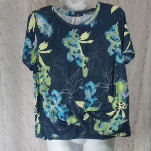 Live Well Navy Blue Print Active Wear Knit Top Size XL